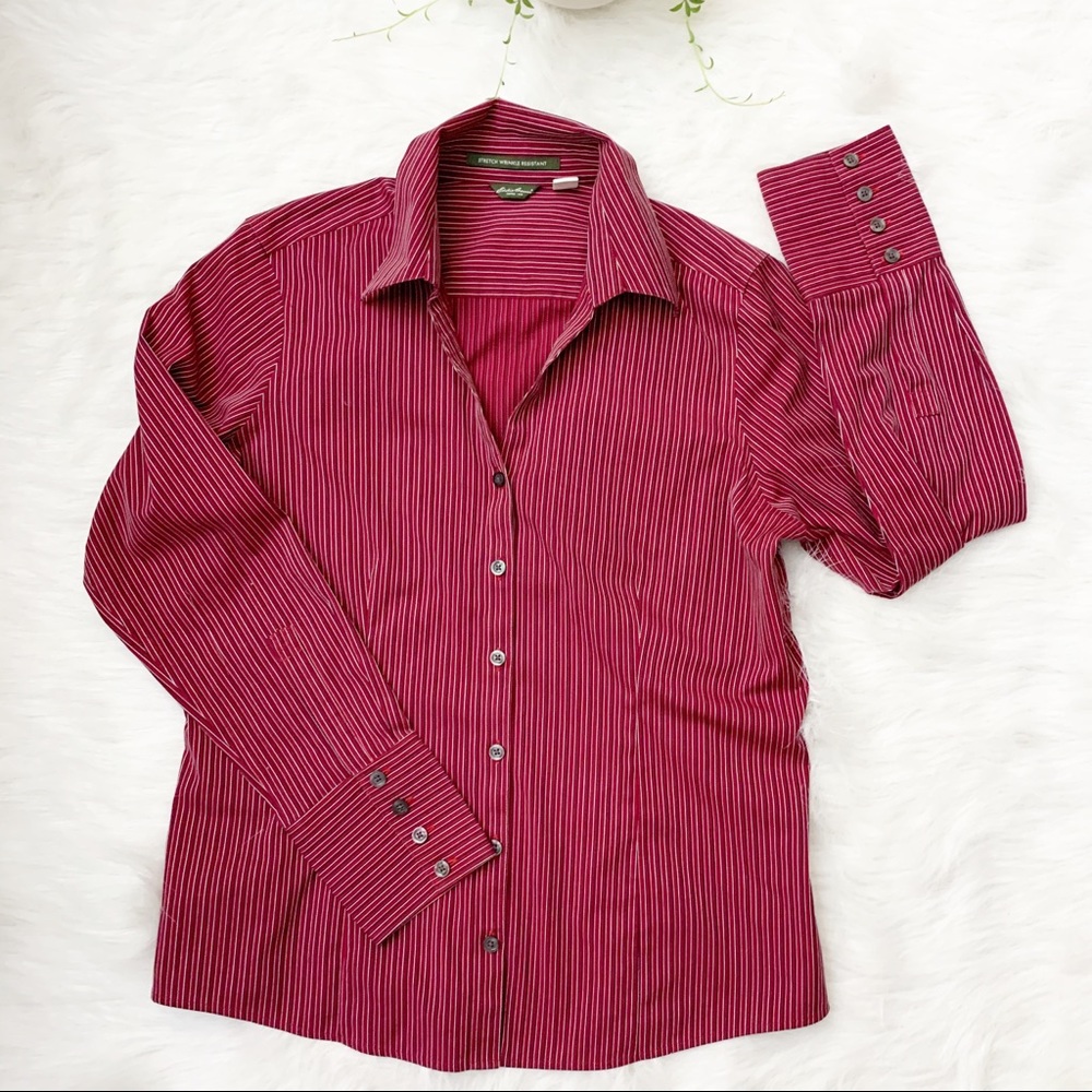 Eddie Bauer Button Down Shirt Striped Red MP